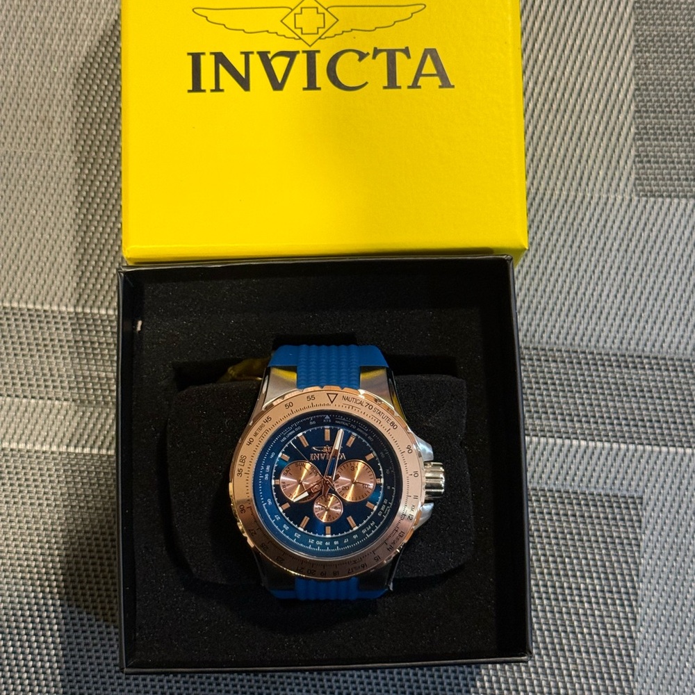 Invicta Rose Gold and Blue Chronograph Watch